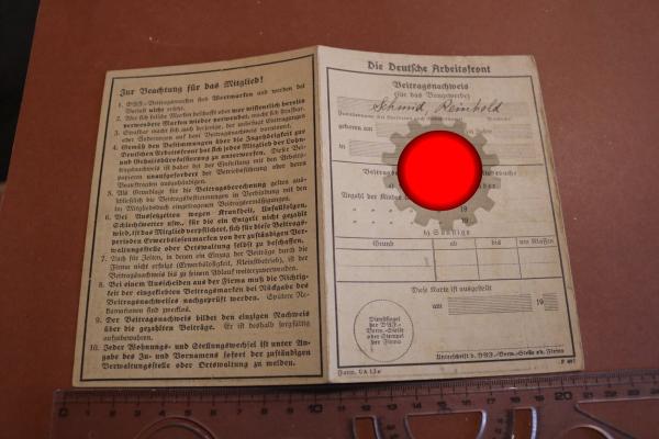 alter Beitragsnachweiss der Deutschen Arbeitsfront 1938